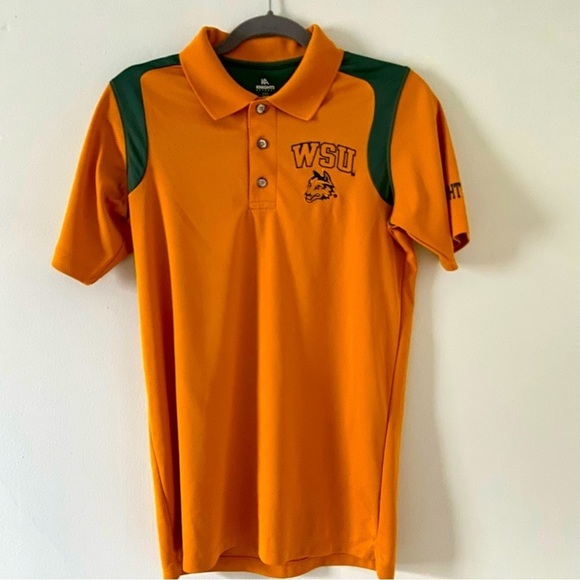 Mens Wright State University Raiders Gold and Green Polo shirt size small - Picture 1 of 7